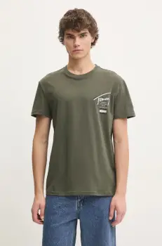 Tommy Jeans tricou din bumbac barbati, culoarea verde, cu imprimeu, DM0DM21106 imagine