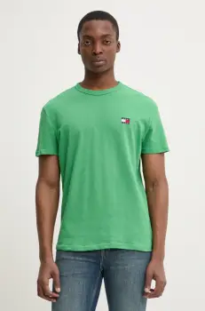 Tommy Jeans tricou din bumbac barbati, culoarea verde, neted, DM0DM20322 imagine