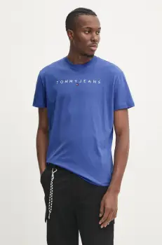 Tommy Jeans tricou din bumbac barbati, culoarea violet, cu imprimeu, DM0DM20744 imagine