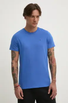 Tommy Jeans tricou din bumbac barbati, culoarea violet, neted, DM0DM04411 imagine