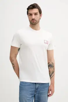 Tommy Jeans tricou din bumbac culoarea alb, cu imprimeu, DM0DM21577 imagine