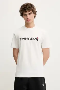 Tommy Jeans tricou din bumbac culoarea alb, cu imprimeu, DM0DM21585 imagine