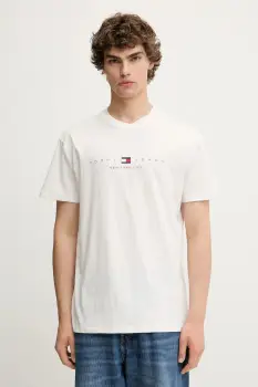 Tommy Jeans tricou din bumbac culoarea alb, cu imprimeu, DM0DM21911 imagine