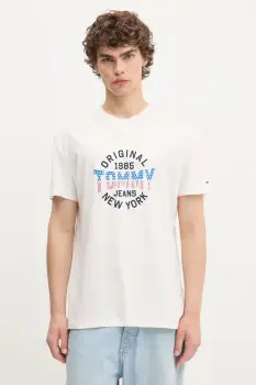 Tommy Jeans tricou din bumbac culoarea alb, cu imprimeu, DM0DM21913 imagine