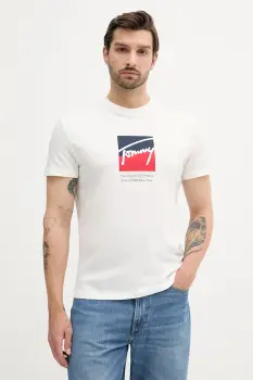 Tommy Jeans tricou din bumbac culoarea alb, cu imprimeu, DM0DM21940 imagine