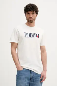 Tommy Jeans tricou din bumbac culoarea alb, cu imprimeu, DM0DM21941 imagine