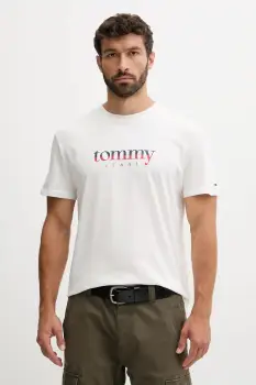Tommy Jeans tricou din bumbac culoarea alb, cu imprimeu, DM0DM21978 imagine