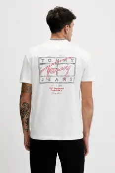 Tommy Jeans tricou din bumbac culoarea alb, cu imprimeu, DM0DM22319 imagine