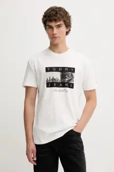 Tommy Jeans tricou din bumbac culoarea alb, cu imprimeu, DM0DM22464 imagine