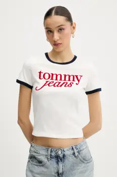 Tommy Jeans tricou din bumbac culoarea alb, DW0DW20631 imagine