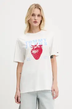 Tommy Jeans tricou din bumbac culoarea alb, DW0DW20894 imagine