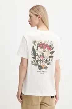 Tommy Jeans tricou din bumbac culoarea alb, DW0DW21341 imagine