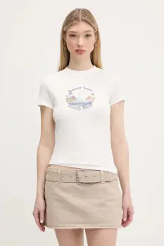 Tommy Jeans tricou din bumbac culoarea alb, DW0DW21342 imagine