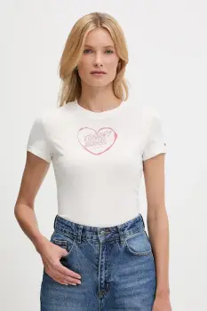 Tommy Jeans tricou din bumbac culoarea alb, DW0DW21390 imagine