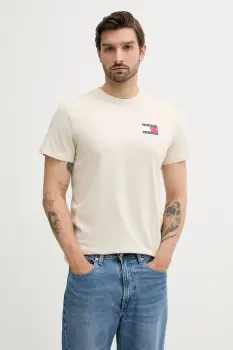 Tommy Jeans tricou din bumbac culoarea bej, cu imprimeu, DM0DM20740 imagine