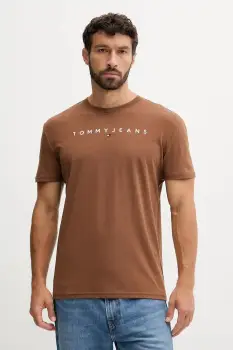 Tommy Jeans tricou din bumbac culoarea bej, cu imprimeu, DM0DM20744 imagine