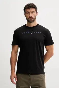 Tommy Jeans tricou din bumbac culoarea bej, cu imprimeu, DM0DM20744 imagine