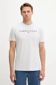 Tommy Jeans tricou din bumbac culoarea bej, cu imprimeu, DM0DM20744 imagine