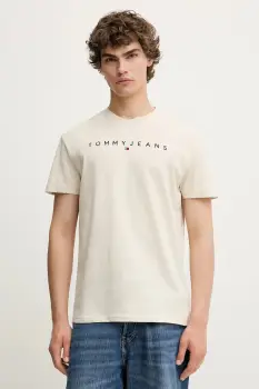 Tommy Jeans tricou din bumbac culoarea bej, cu imprimeu, DM0DM20744 imagine