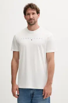 Tommy Jeans tricou din bumbac culoarea bej, cu imprimeu, DM0DM20744 imagine