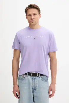 Tommy Jeans tricou din bumbac culoarea bej, cu imprimeu, DM0DM20744 imagine