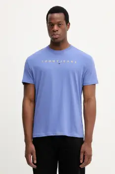 Tommy Jeans tricou din bumbac culoarea bej, cu imprimeu, DM0DM20744 imagine