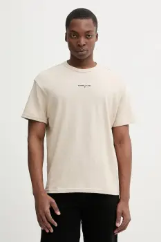 Tommy Jeans tricou din bumbac culoarea bej, cu imprimeu, DM0DM21110 imagine