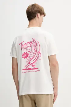 Tommy Jeans tricou din bumbac culoarea bej, cu imprimeu, DM0DM21829 imagine