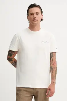 Tommy Jeans tricou din bumbac culoarea bej, cu imprimeu, DM0DM21868 imagine