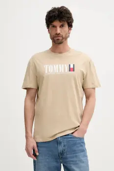 Tommy Jeans tricou din bumbac culoarea bej, cu imprimeu, DM0DM21941 imagine