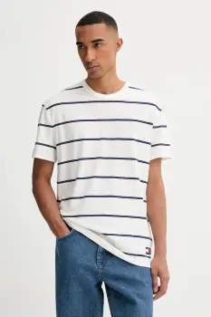 Tommy Jeans tricou din bumbac culoarea bej, cu imprimeu, DM0DM21983 imagine