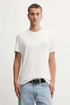 Tommy Jeans tricou din bumbac culoarea bej, cu imprimeu, DM0DM21987 imagine