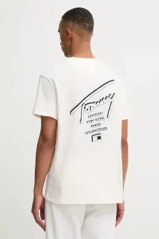 Tommy Jeans tricou din bumbac culoarea bej, cu imprimeu, DM0DM22120 imagine