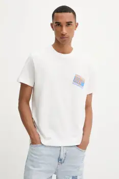 Tommy Jeans tricou din bumbac culoarea bej, cu imprimeu, DM0DM22127 imagine