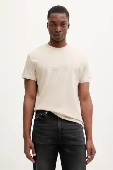 Tommy Jeans tricou din bumbac culoarea bej, cu imprimeu, DM0DM22317 imagine