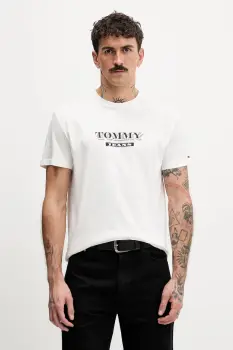 Tommy Jeans tricou din bumbac culoarea bej, cu imprimeu, DM0DM22322 imagine