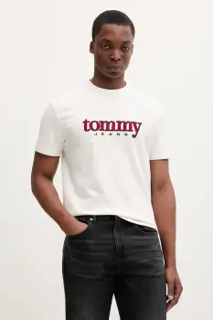 Tommy Jeans tricou din bumbac culoarea bej, cu imprimeu, DM0DM22719 imagine