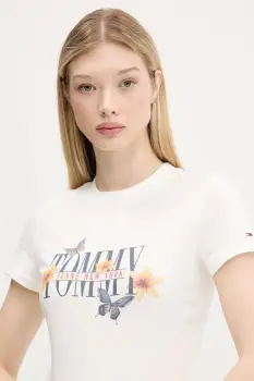 Tommy Jeans tricou din bumbac culoarea bej, DW0DW21340 imagine