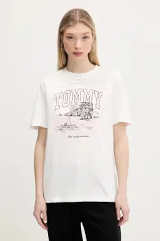 Tommy Jeans tricou din bumbac culoarea bej, DW0DW21343 imagine