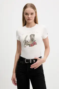 Tommy Jeans tricou din bumbac culoarea bej, DW0DW21788 imagine