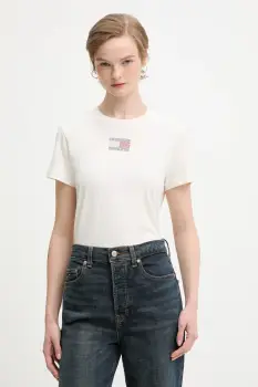 Tommy Jeans tricou din bumbac culoarea bej, DW0DW21965 imagine