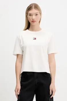 Tommy Jeans tricou din bumbac culoarea bej, DW0DW22202 imagine