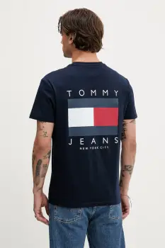 Tommy Jeans tricou din bumbac culoarea bleumarin, cu imprimeu, DM0DM21910 imagine