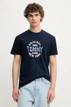 Tommy Jeans tricou din bumbac culoarea bleumarin, cu imprimeu, DM0DM21913 imagine