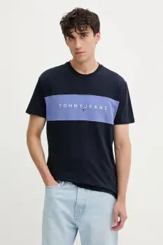 Tommy Jeans tricou din bumbac culoarea bleumarin, cu imprimeu, DM0DM21933 imagine