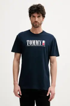 Tommy Jeans tricou din bumbac culoarea bleumarin, cu imprimeu, DM0DM21941 imagine