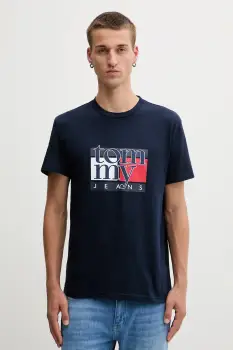 Tommy Jeans tricou din bumbac culoarea bleumarin, cu imprimeu, DM0DM21977 imagine