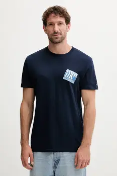 Tommy Jeans tricou din bumbac culoarea bleumarin, cu imprimeu, DM0DM22127 imagine