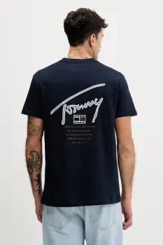 Tommy Jeans tricou din bumbac culoarea bleumarin, cu imprimeu, DM0DM22320 imagine