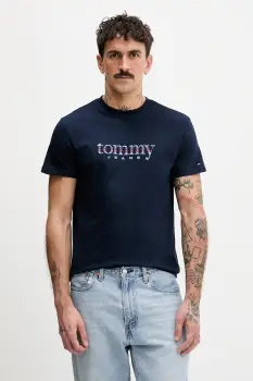 Tommy Jeans tricou din bumbac culoarea bleumarin, cu imprimeu, DM0DM22333 imagine